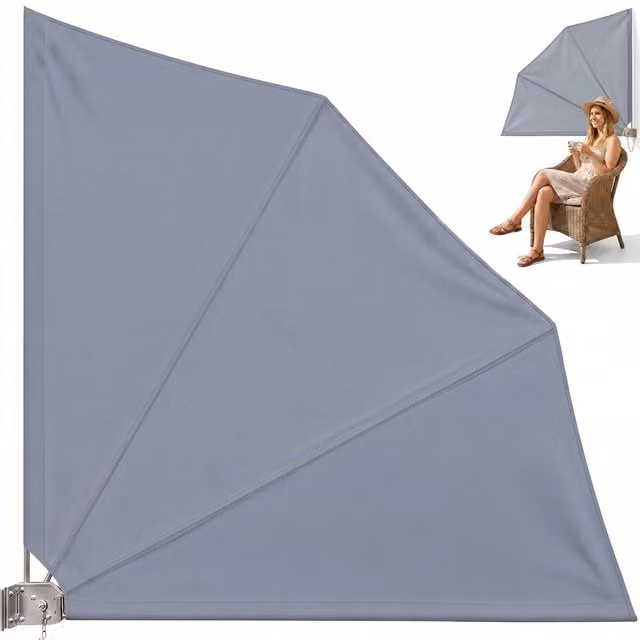 Tenda da balcone a ventaglio pieghevole Detex® in poliestere e acciaio, colore antracite, L 140 cm x H 140 cm