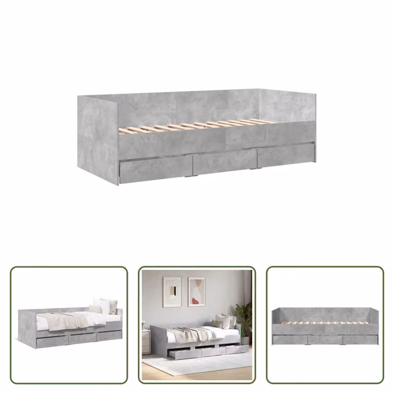 The Living Store Letto da giorno con cassetti grigio cemento 90x200 cm materiale legno