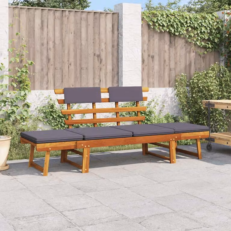 vidaXL Lettino da Giardino 2 in 1 in Legno di Acacia con Cuscino Impermeabile e Poggiatesta Regolabile