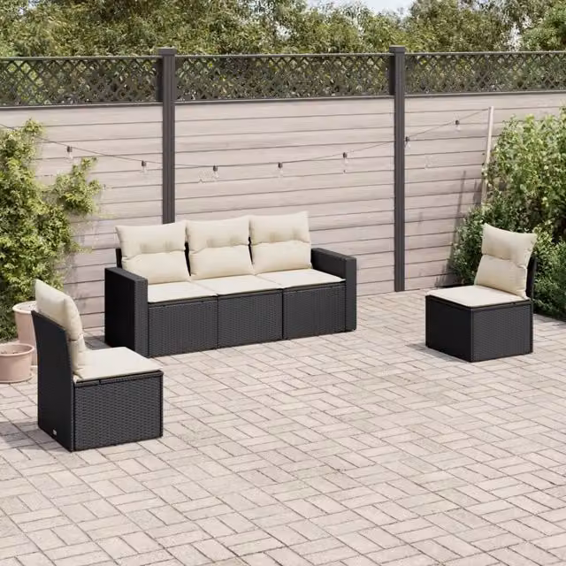 Set Divani da Giardino 5 pz con Cuscini in Polyrattan Nero 3251123
