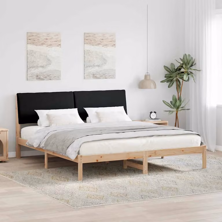 Struttura del letto con testiera vidaXL in legno di pino, marrone e nero, 180 x 200 cm