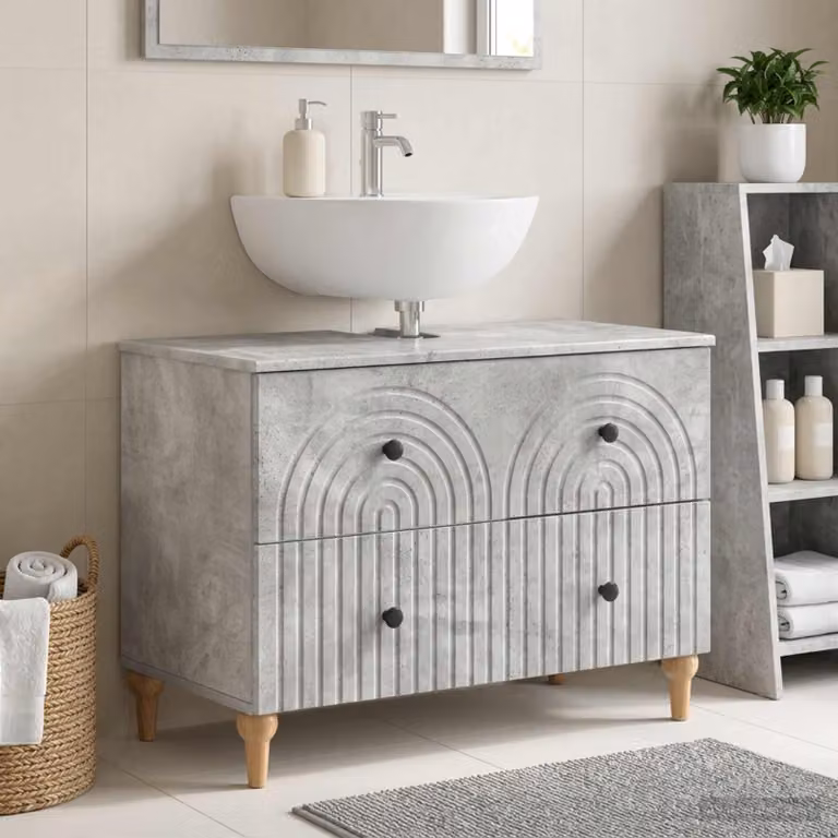 Armadio per lavabo da bagno moderno vidaXL ALKMAAR Grigio e Nero con ante a battente e cassetti