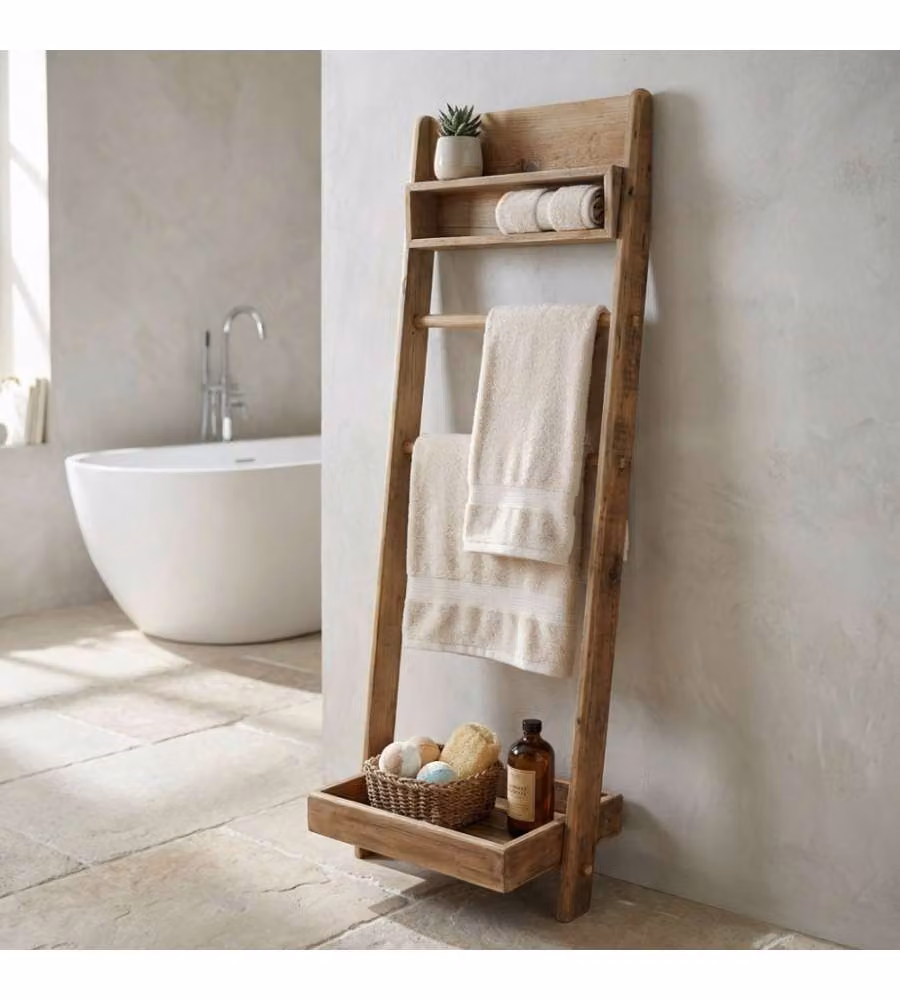 Cosma Scaffale da bagno in legno di pino riciclato marrone 62x45x175 cm