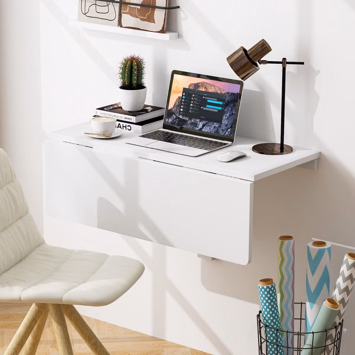 Scrivania pieghevole a parete Costway in MDF bianco per cucina o camera da letto