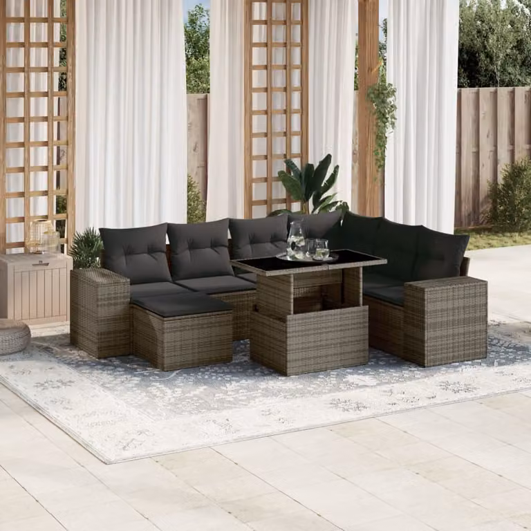 vidaXL Set Divano da Giardino a L 8 pz in Polyrattan Grigio con Cuscini e Tavolino