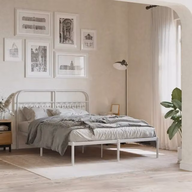 Giroletto con Testiera-Struttura Letto con testiera Metallo Bianco 135x190 cm 871468