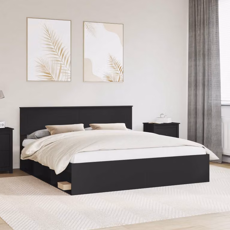 Struttura del letto moderna vidaXL in legno ingegnerizzato nero L/P: 200 x 200 cm