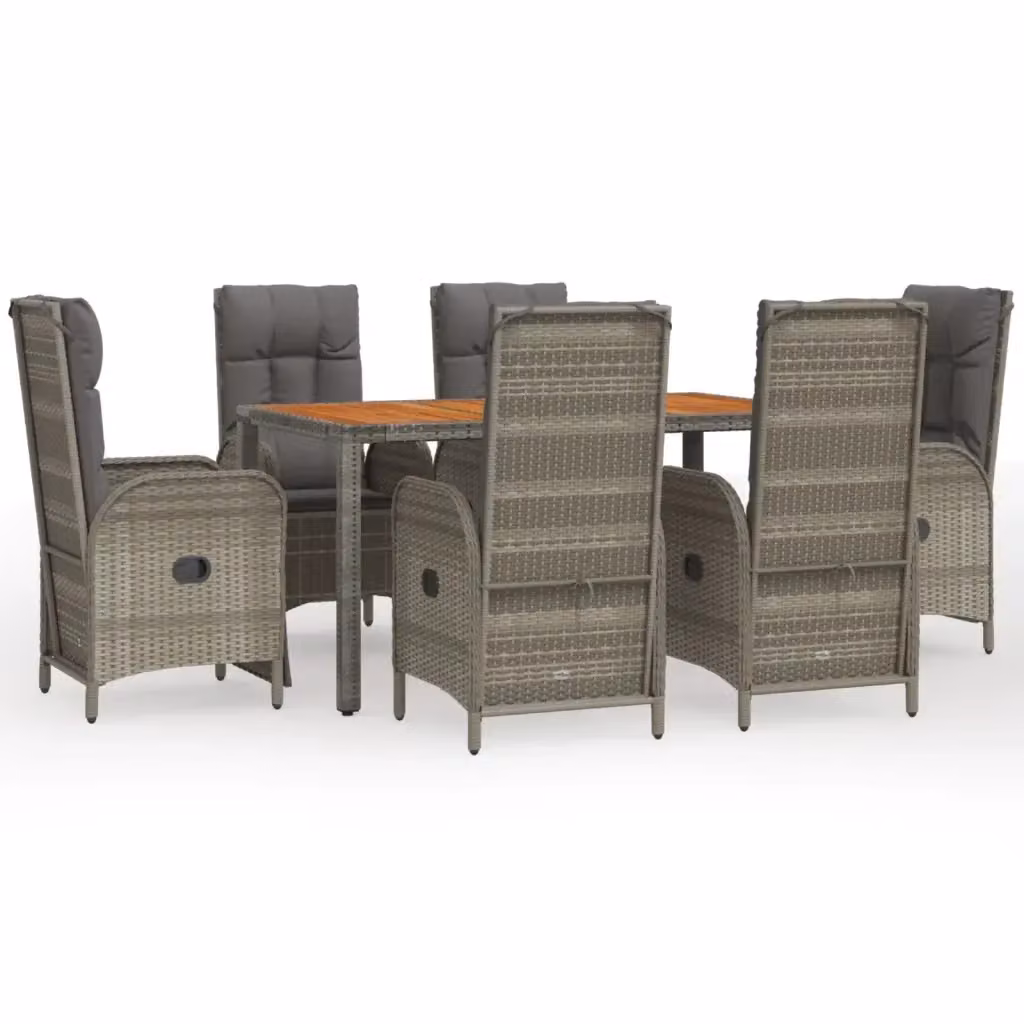 Set da Pranzo da Giardino Moderno vidaXL in Polyrattan e Legno di Acacia Grigio, 7 Pezzi – 2