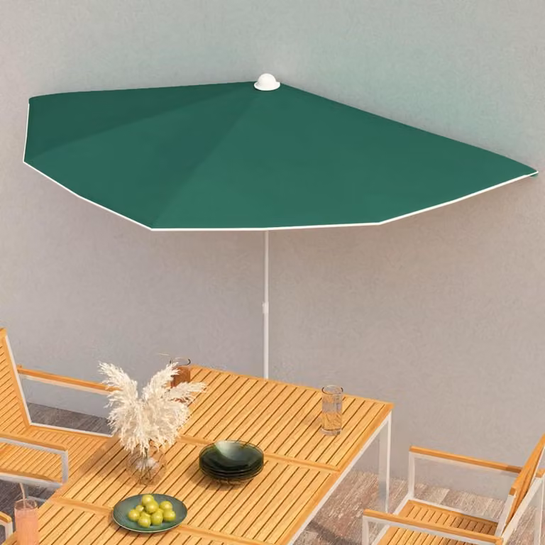 Ombrellone a mezzaluna con palo, dimensioni 180x90 cm, colore verde