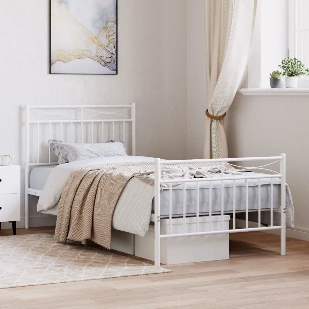 vidaXL Giroletto in metallo bianco con testiera e pediera L/P/H: 90 x 200 cm
