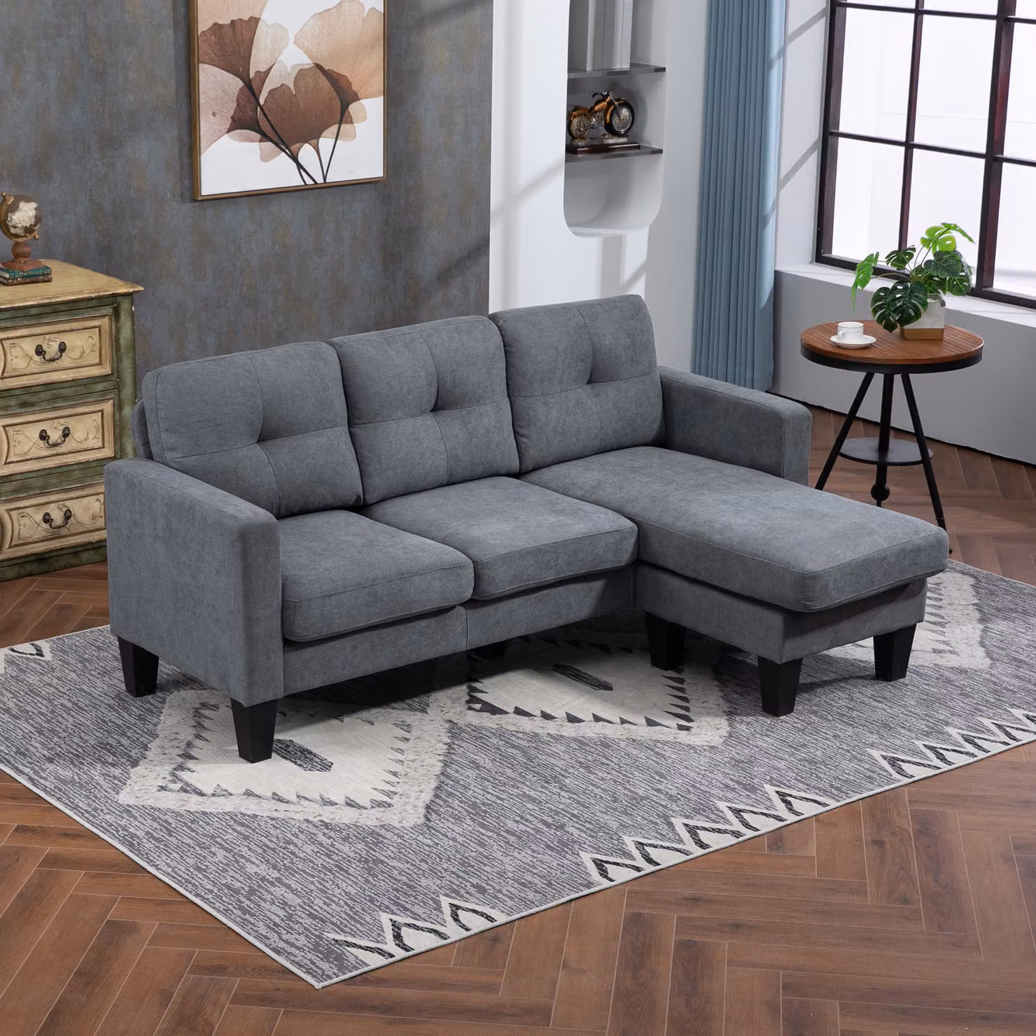 Divano d'angolo HOMCOM a 3 posti con chaise longue reversibile, design moderno in tessuto grigio per il tuo soggiorno – 2