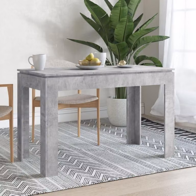 Tavolo da pranzo, colore grigio cemento, dimensioni 120x60x76 cm, struttura in MDF, gambe in acciaio