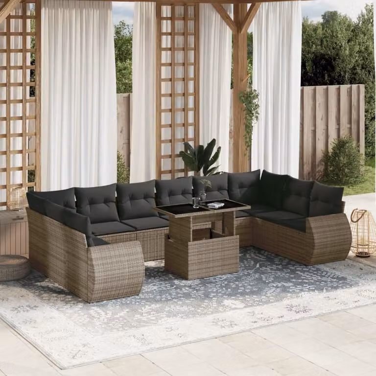Maison Exclusive - Set Divani da Giardino 11 pz con Cuscini in Polyrattan Grigio