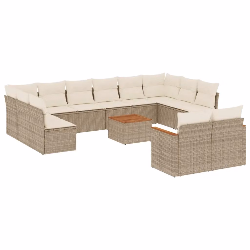 Set Divano da Giardino a Forma di U vidaXL in Polyrattan e Legno di Acacia con Cuscini Beige e Tavolino da Esterno – 2