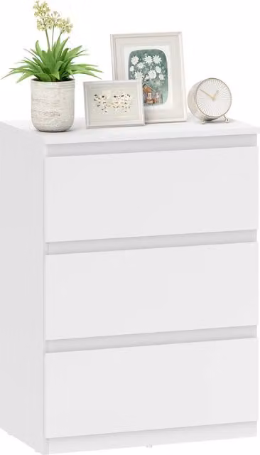 Cassettiera con 3 cassetti per camera da letto, mobile contenitore moderno senza maniglie, pratico e salvaspazio, bianco