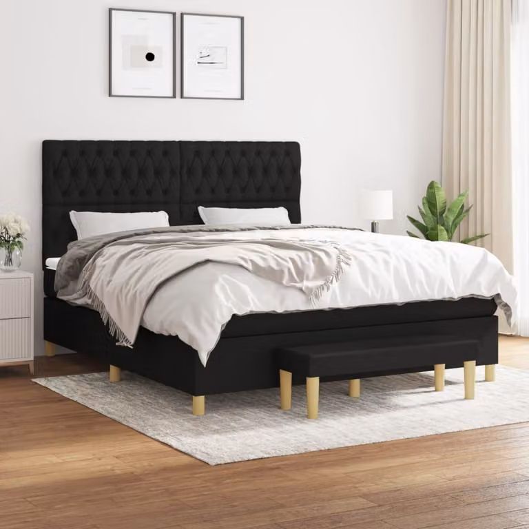 The Living Store Letto a molle con materasso nero 180x200 cm in tessuto