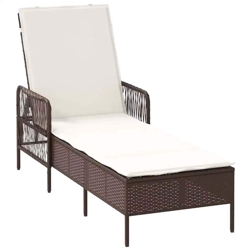 Lettino da sole vidaXL in rattan e metallo con poggiatesta regolabile, Marrone e Bianco – 2
