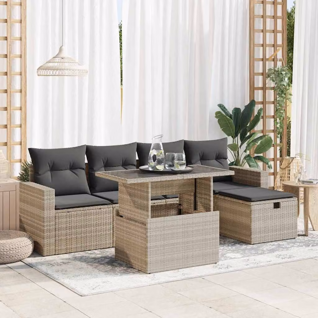 Maison Exclusive - Set Divano da Giardino 6pz con Cuscini Grigio Chiaro Polyrattan