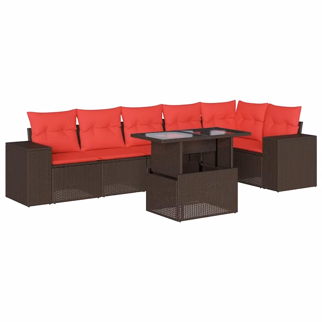 Set da giardino vidaXL composto da 7 pezzi in rattan marrone con cuscini inclusi e struttura in acciaio verniciato a polvere – 2