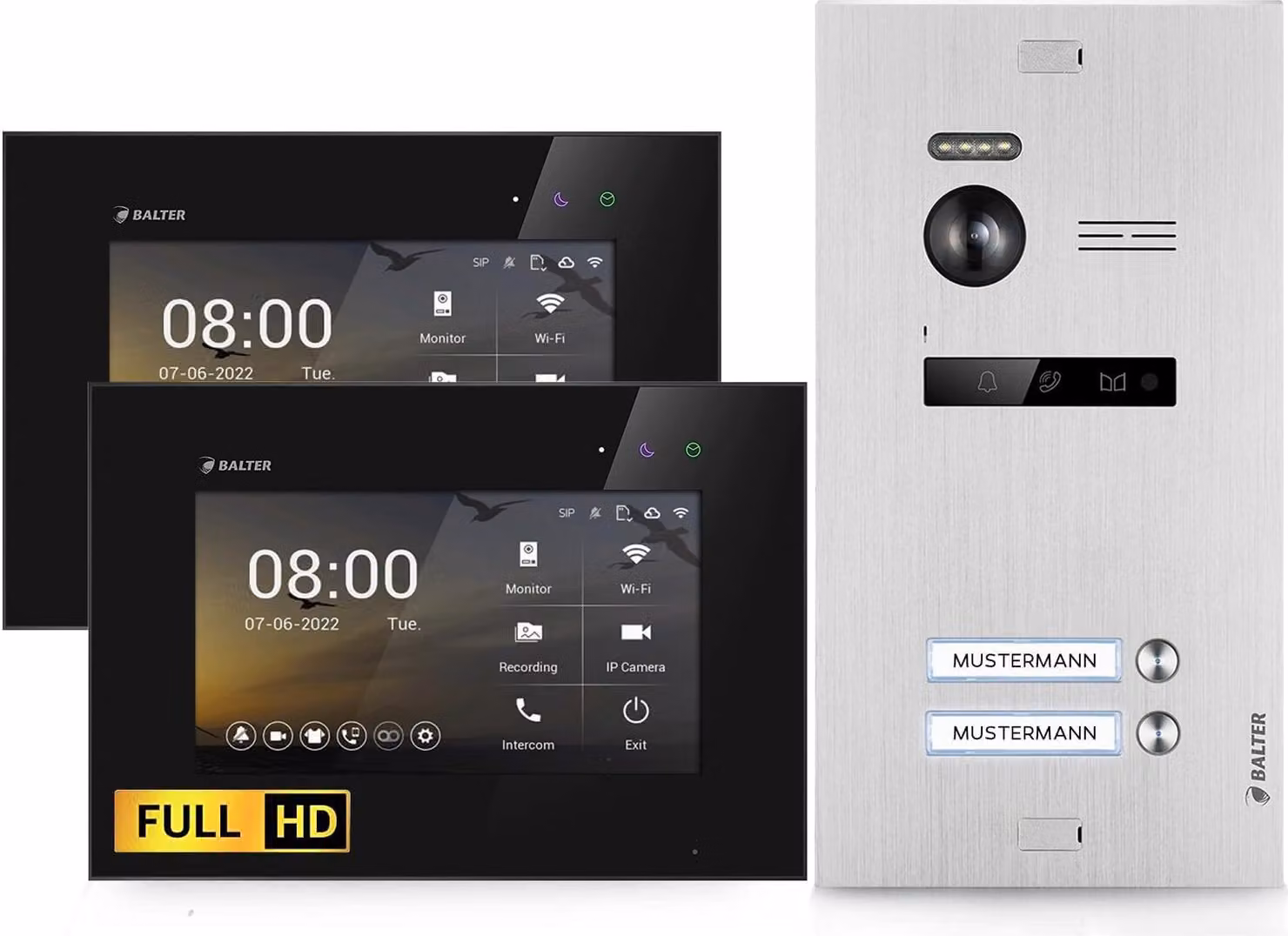 Videocitofono HD con applicazione smartphone per casa bifamiliare, 2x monitor, Balter EVO HD WLAN argento/nero
