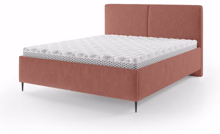 Letto imbottito con contenitore integrato, modello Hatti, finitura "Ziegelglühen", dimensioni 180 x 200 cm