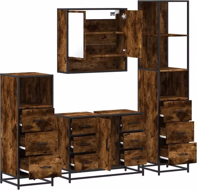 Set Mobili da Bagno 4 pz Rovere Fumo in Legno Multistrato 3301292