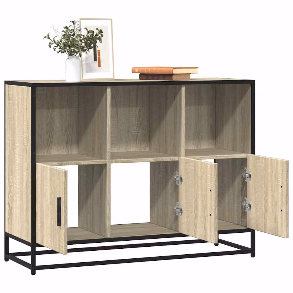 Credenza in stile industrial vidaXL in legno multistrato e metallo, colore Rovere Sonoma, L 100 x P 35 x H 76 cm