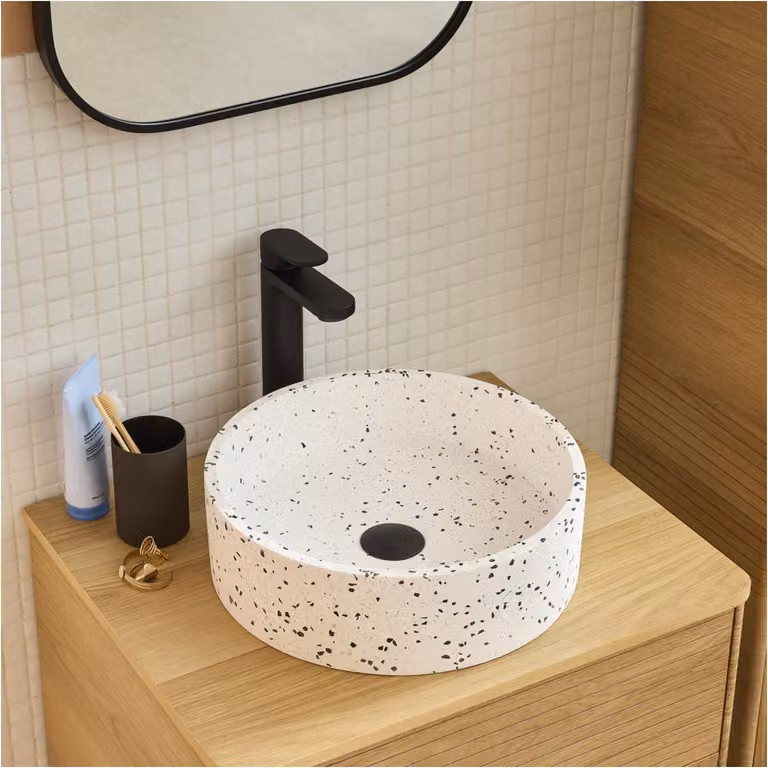 Lavabo da appoggio rotondo in terrazzo MILA da 38 cm