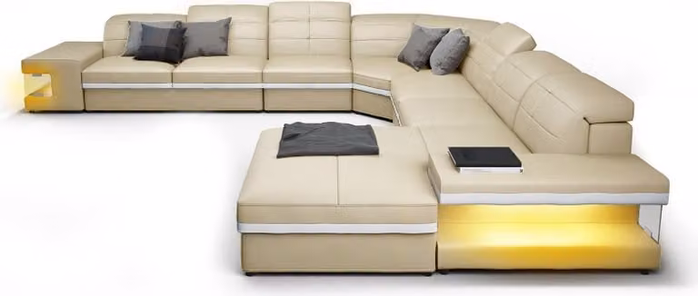 Ecksofa Sofa mit USB,Polster Leder XXL Wohnlandschaft Eck Garnitur Big Couchen