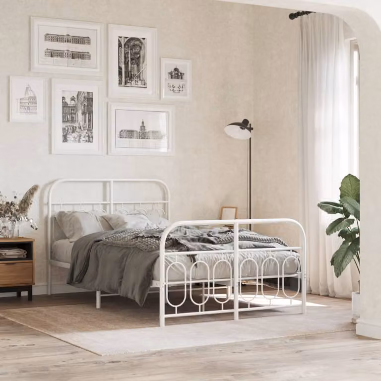 vidaXL Giroletto in metallo con testiera e pediera, Bianco, L/P/H: 120 x 200 cm
