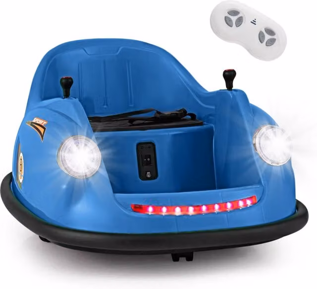 Auto elettrica per bambini 12V con telecomando, Auto da urto alimentata a batteria con luci LED rotazione a 360¡ã Blu-Go Kart