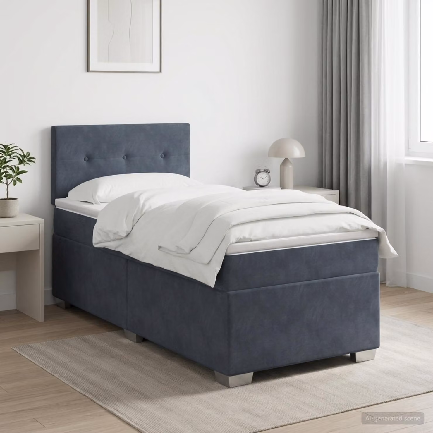 Letto box spring con materasso ibrido vidaXL in velluto Grigio Scuro L/P: 90 x 200 cm
