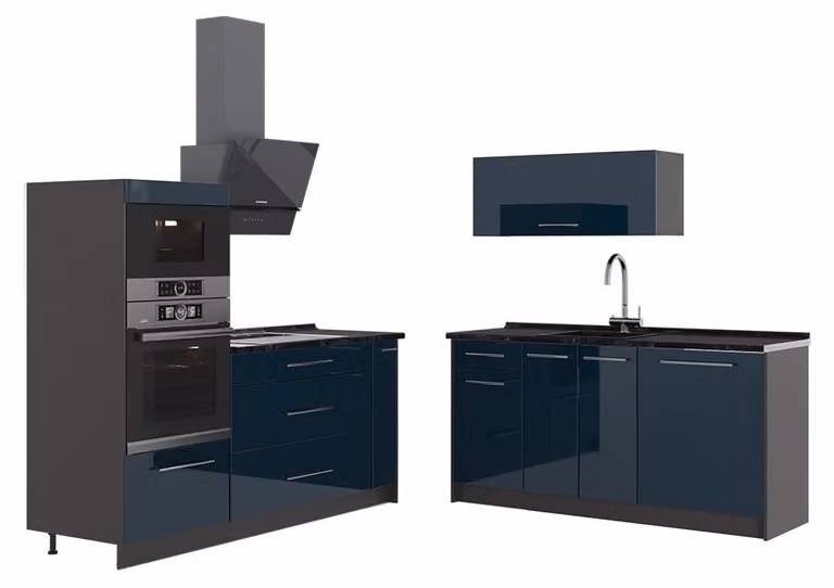 Cucina Vicco Fame-Line Blu scuro lucido/Antracite 340 cm, PL Antracite, Model 63674