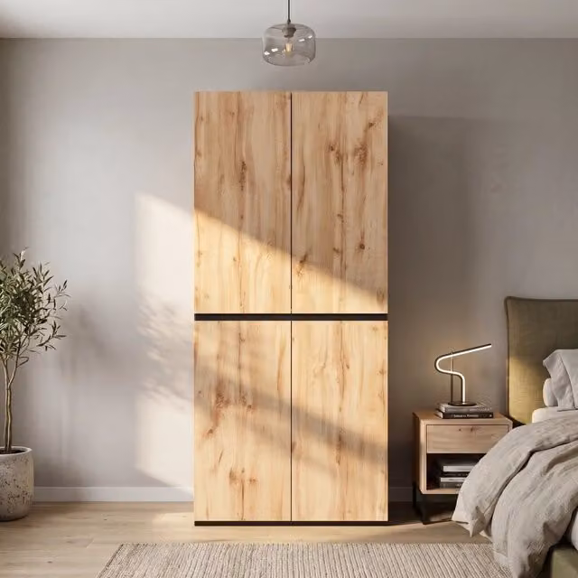 Armadio Vovees Living con 4 Ante e Cassetto Portagioie, Rovere e Bianco, L/P/H: 90 x 50 x 200 cm
