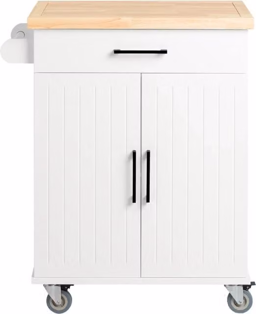 Carrello Credenza da Cucina SoBuy con Ruote, Cassetto e 2 Ante, Bianco, L/P/H: 74.5 x 45.5 x 91 cm
