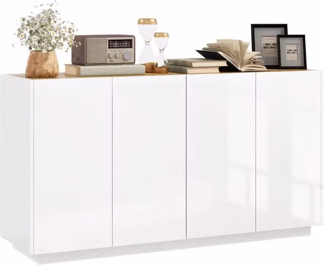 Credenza 2 Ante con Chiusura Ammortizzata 140x40x75 cm Bianco Lucido