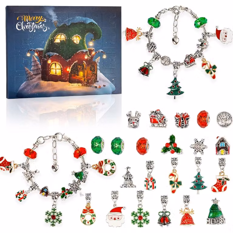 Calendario dell'Avvento 2024, calendario di Natale per bambini, calendario dell'Avvento con gioielli fai da te, - ADVENTBRACE