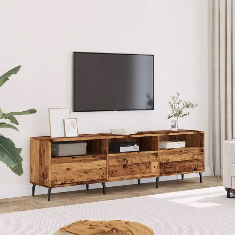 vidaXL Mobile Porta TV Moderno in Legno Antico Marrone con Ruote L 150 x P 30 x H 44,5 cm