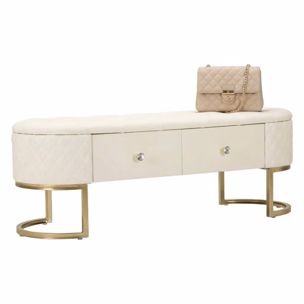 Panca Golfo DMORA, Cassapanca multifunzione e seduta per ospiti in ecopelle, Bianco e Oro, L 120 x P 40 x H 43 cm – 2