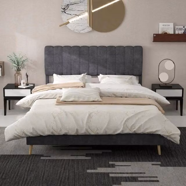 Letto imbottito 160x200 grigio con testiera morbida - Xylo