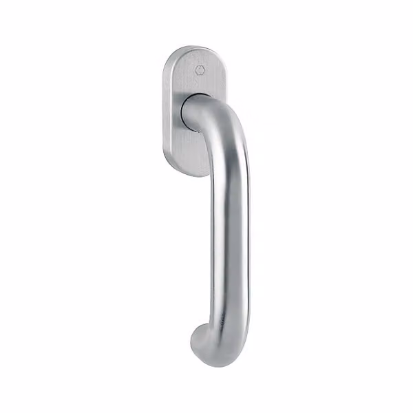 Maniglia per finestra Hoppe Paris F69 in acciaio inox opaco, Secustik E038/US956, 7 - 32 - 42 mm quadrato
