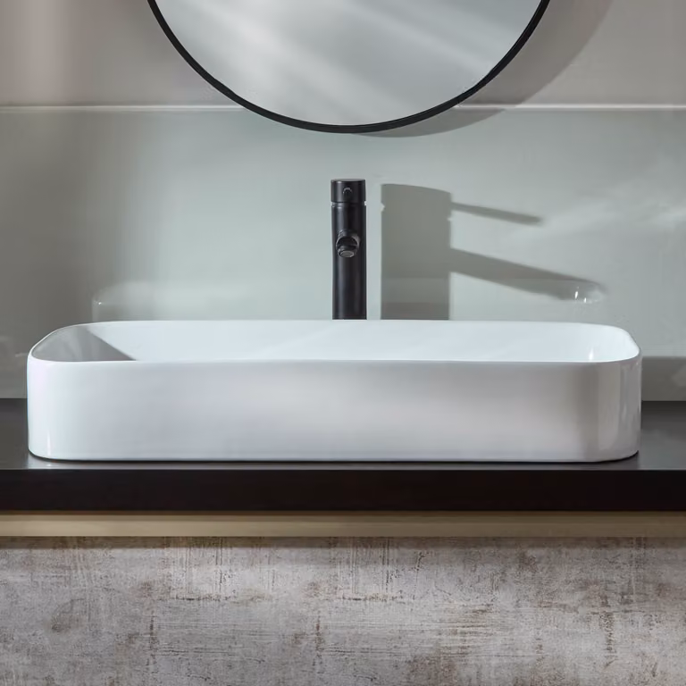 Lavabo d'Appoggio Rettangolare - 750mm x 380mm (Senza Fori per la Rubinetteria)