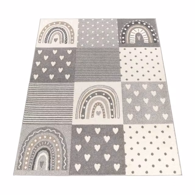 Tappeto per bambini Ninique grigio e bianco, L: 133 cm, P: 190 cm