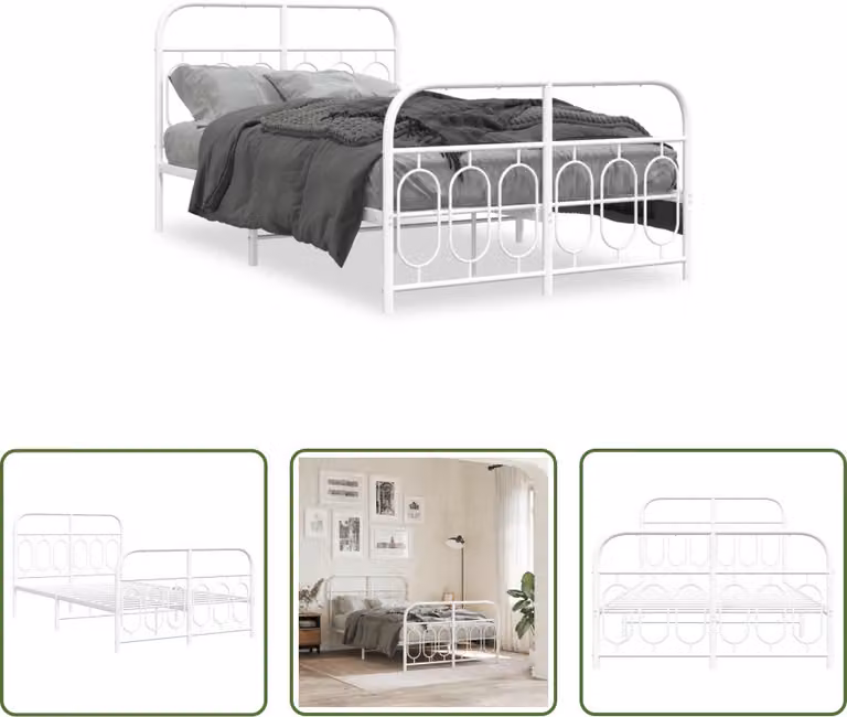 The Living Store Struttura letto con testiera e pediera in metallo bianco 120x200 cm