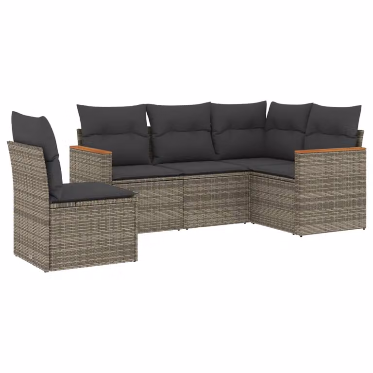 Set Divano da Giardino 5 pz con Cuscini Grigio in Polyrattan