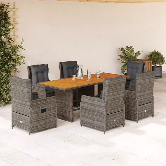 Set da Pranzo da Giardino 7 Pezzi vidaXL in Polyrattan e Legno di Acacia Grigio – 1