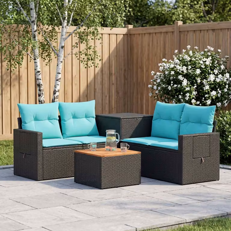 Set di divani da giardino vidaXL 6 pz in rattan sintetico e acciaio, Nero e Blu