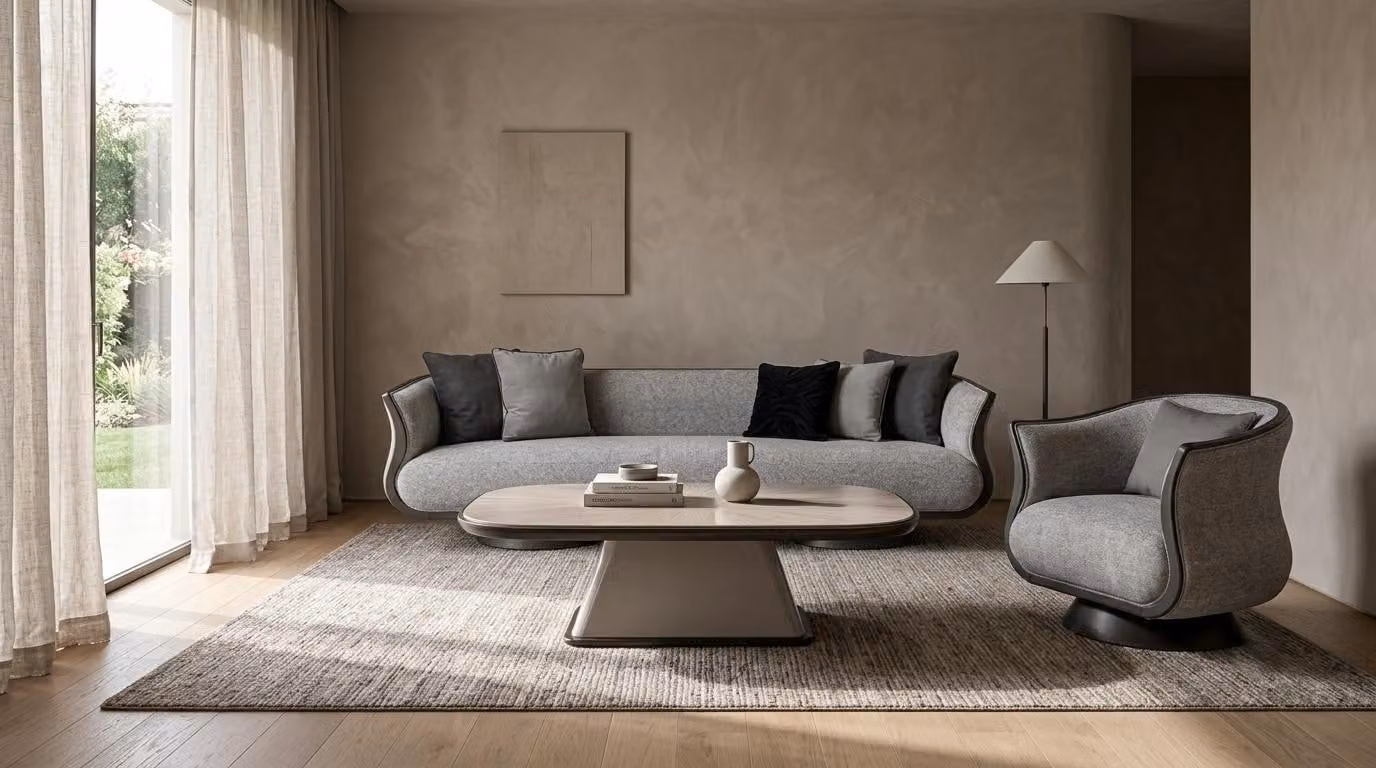 Set per soggiorno: divano a 3 posti, tavolino, design moderno, confortevole, robusto e stabile