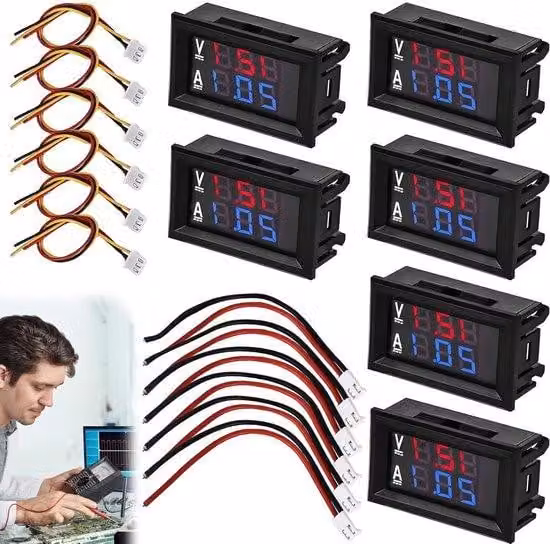 Misuratore di tensione digitale con doppio indicatore a colori - CC 0-100 V 50 A - rosso e blu - Misuratore di corrente per la casa e l'officina.
