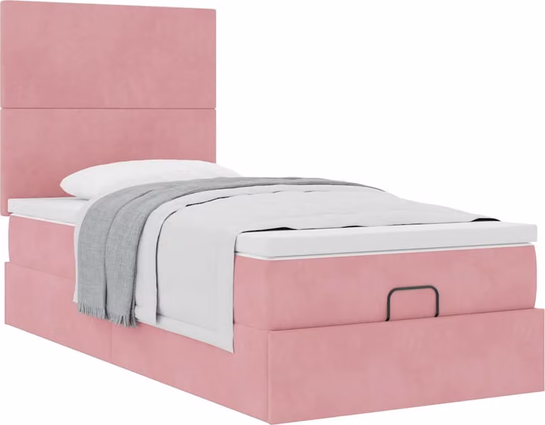 Struttura Letto Pouf con Materassi Rosa 90x190 cm in Velluto